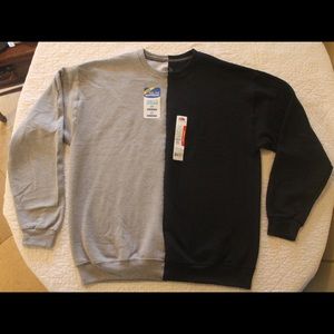 Hand Sewn Half Black Half Grey Crewneck Men Large